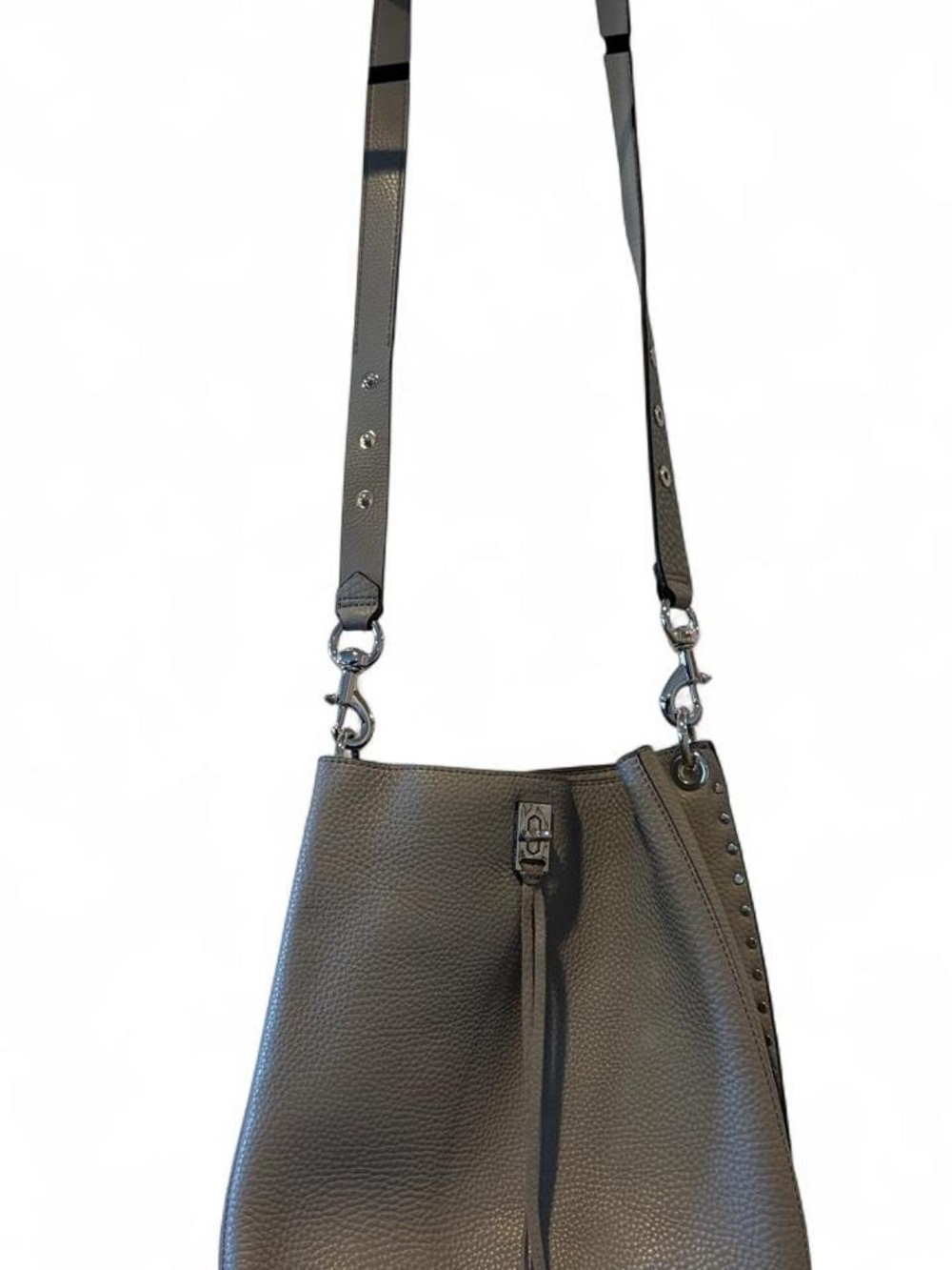 Rebecca Minkoff Gray Pebbled Leather Crossbody Bucket Bag - Picture 2 of 10